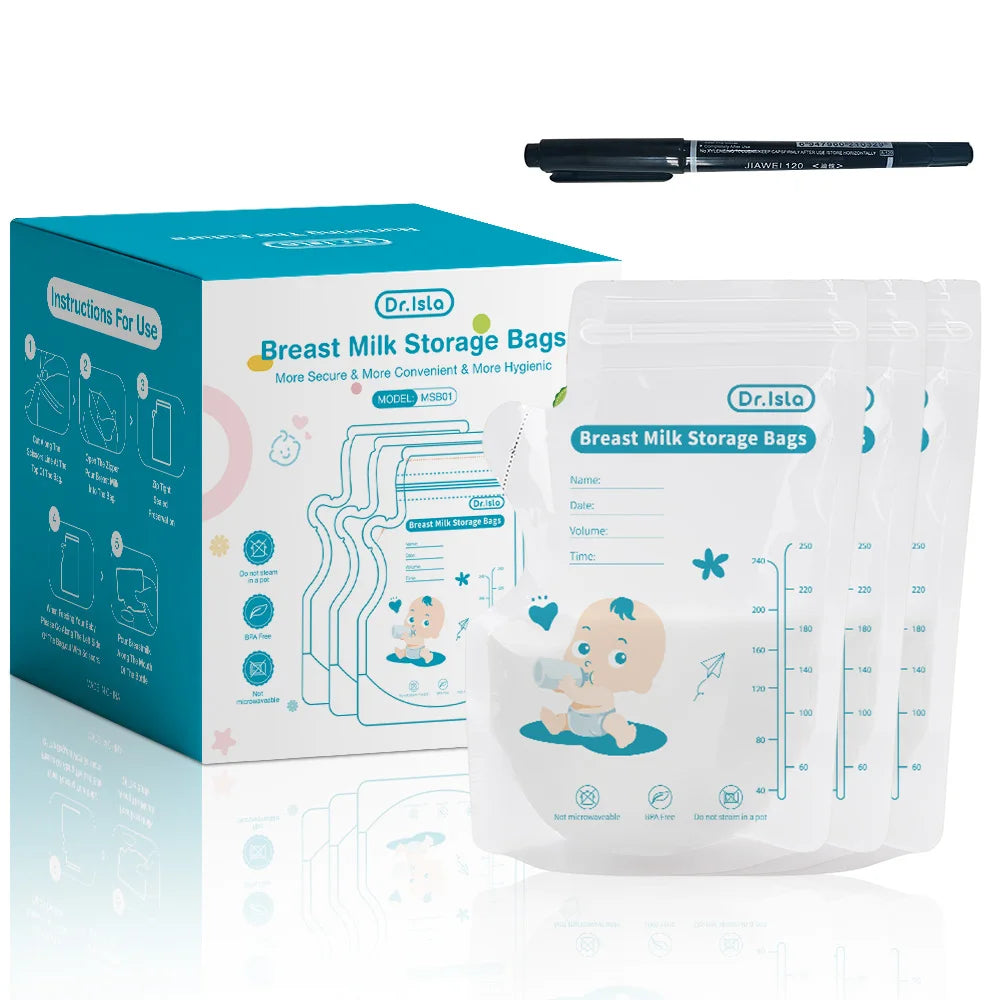 MAMIJOY 250ML Breast Milk Storage Bag 30/150PCS Two track Seal Independent Spout Design Milk Storage Bag BPA Free Gift Pen MSB01