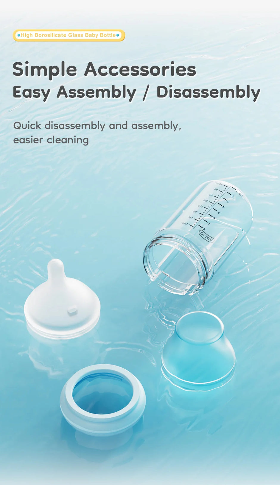 MAMIJOY 90/160/240ML Baby Glass Bottle Inclined Breast-Shaped Anti-Colic＆Bloating Temperature-Resistant For Newborn 0-6M+ GB60