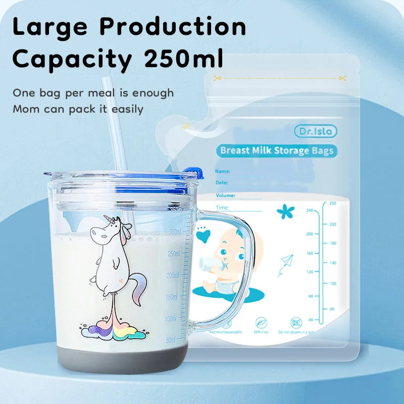 MAMIJOY 250ML Breast Milk Storage Bag 30/150PCS Two track Seal Independent Spout Design Milk Storage Bag BPA Free Gift Pen MSB01
