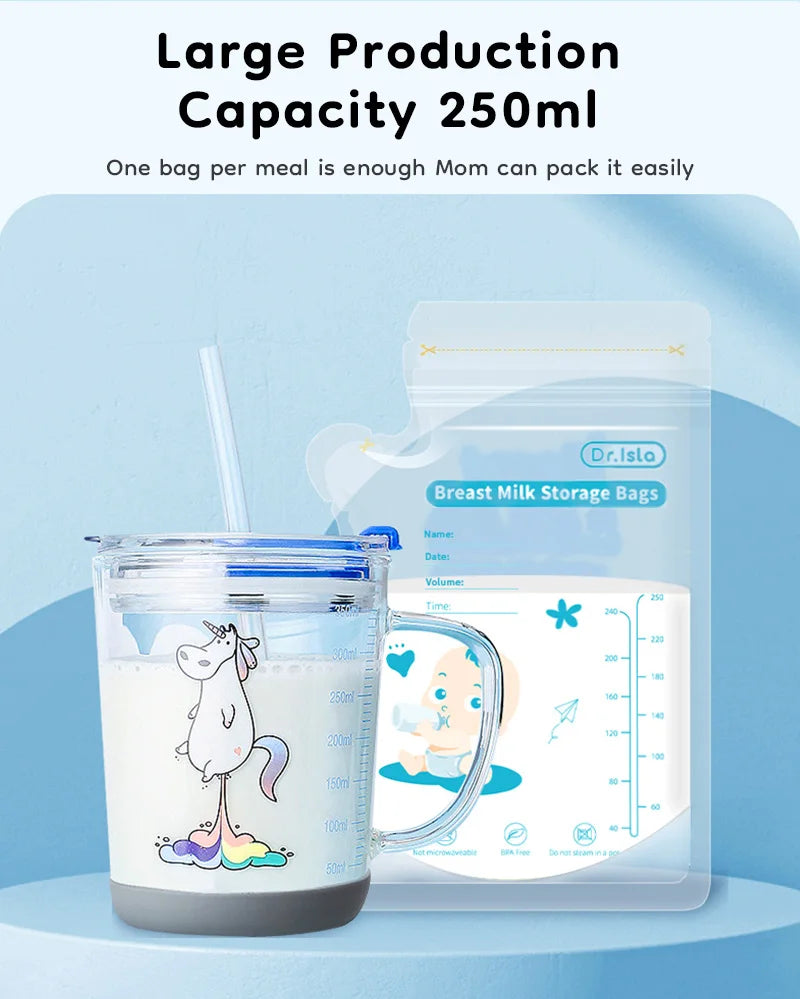 MAMIJOY 250ML Breast Milk Storage Bag 30/150PCS Two track Seal Independent Spout Design Milk Storage Bag BPA Free Gift Pen MSB01