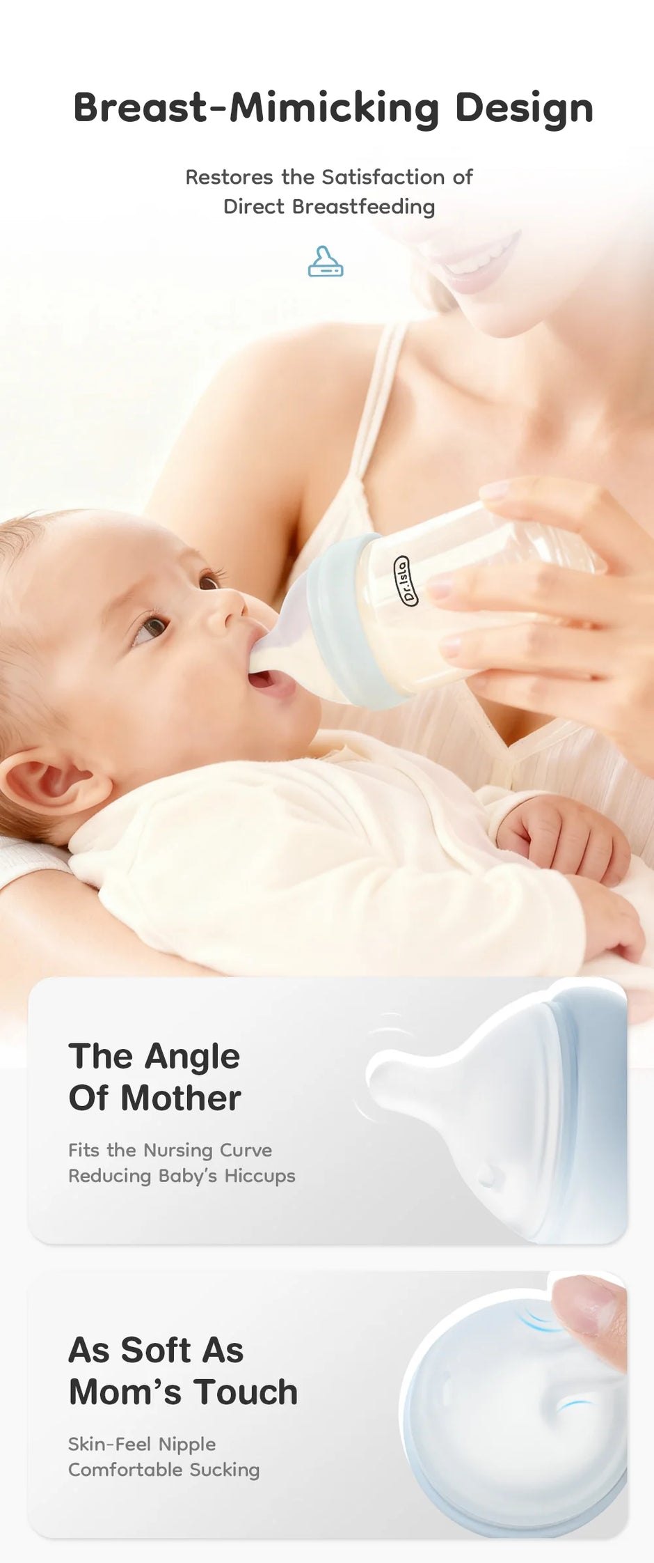 MAMIJOY 90/160/240ML Baby Glass Bottle Inclined Breast-Shaped Anti-Colic＆Bloating Temperature-Resistant For Newborn 0-6M+ GB60