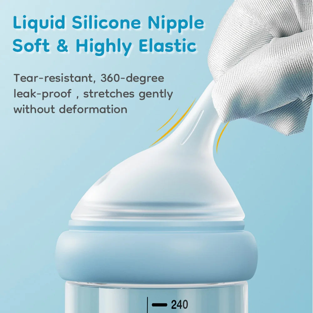 MAMIJOY 90/160/240ML Baby Glass Bottle Inclined Breast-Shaped Anti-Colic＆Bloating Temperature-Resistant For Newborn 0-6M+ GB60