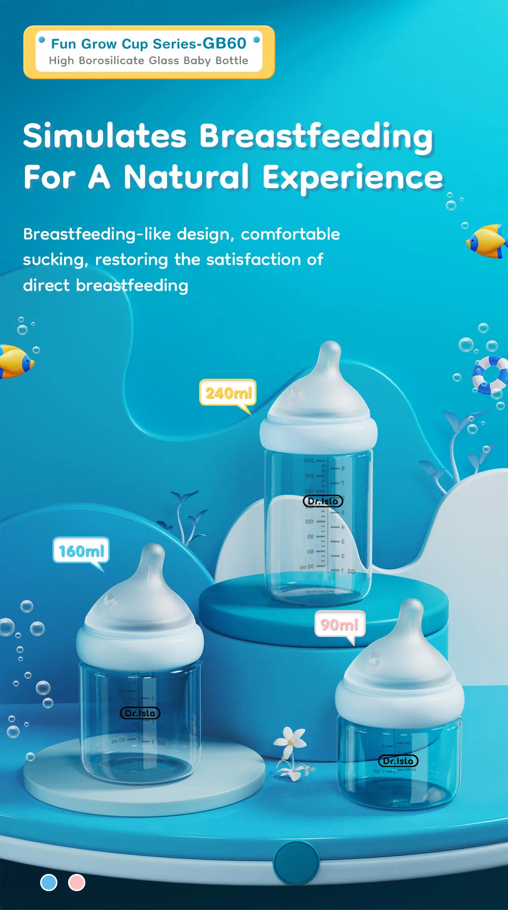 MAMIJOY 90/160/240ML Baby Glass Bottle Inclined Breast-Shaped Anti-Colic＆Bloating Temperature-Resistant For Newborn 0-6M+ GB60