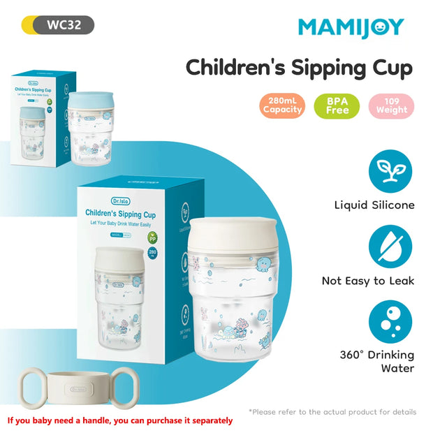 MAMIJOY 280ml Baby Learning Drinking Cup With Handle 360 Degrees Drinking Water Baby Sucking Cup Flip Lid Leakproof Infants WC32