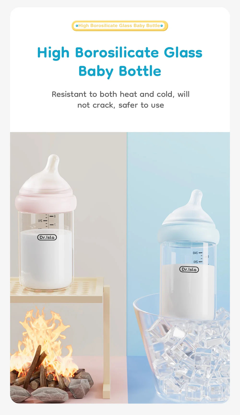MAMIJOY 90/160/240ML Baby Glass Bottle Inclined Breast-Shaped Anti-Colic＆Bloating Temperature-Resistant For Newborn 0-6M+ GB60
