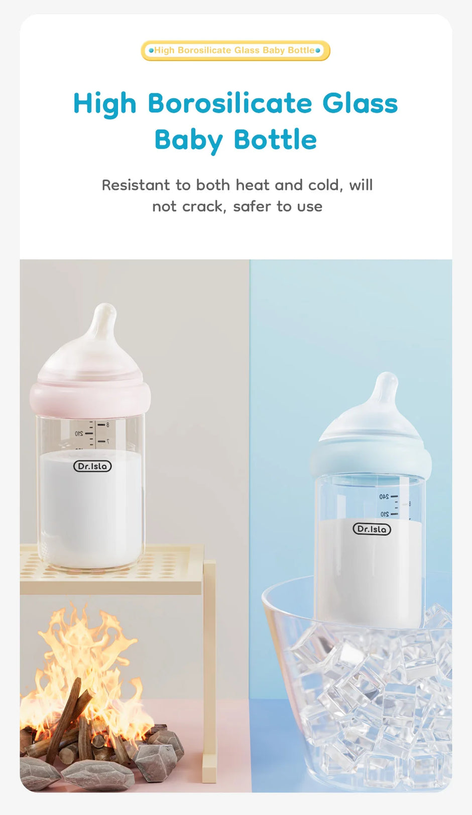 MAMIJOY 90/160/240ML Baby Glass Bottle Inclined Breast-Shaped Anti-Colic＆Bloating Temperature-Resistant For Newborn 0-6M+ GB60