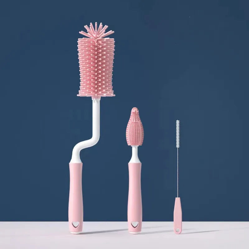 Silicone Bottle Cleaning Brush Baby Pacifier Straw Scrubber Small Brush 360 Degree Glass Cup Washing Kitchen Cleaning Tool Set