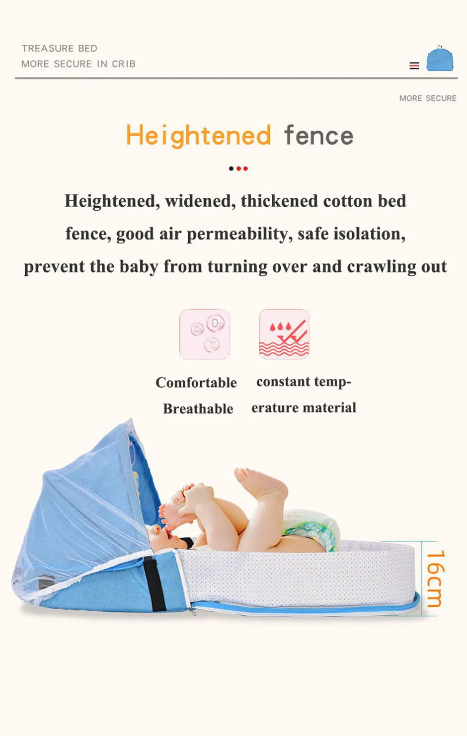 Battilo Baby Crib Multi-function Baby Bed Nest Baby Mosquito Net Foldable Baby Nest Bassinet Infant Sleep Portable Bed