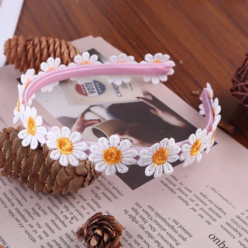 Boho Chic Daisy Girls Headbands Women Solid Embroidery Flower Hair Bands Kids Candy Chrysanthemum Headwear Hair Accessories