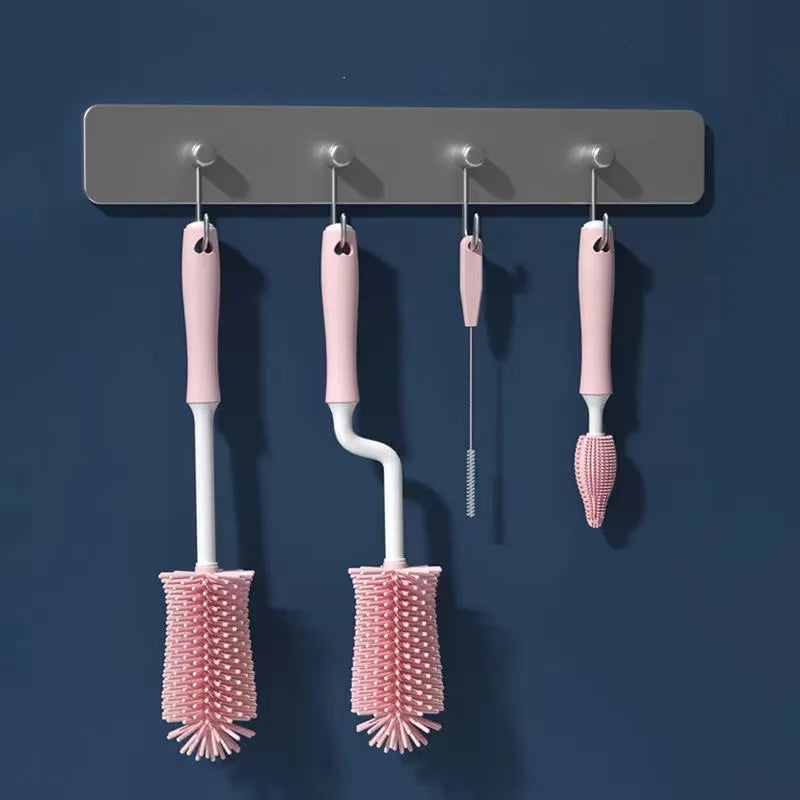 Silicone Bottle Cleaning Brush Baby Pacifier Straw Scrubber Small Brush 360 Degree Glass Cup Washing Kitchen Cleaning Tool Set