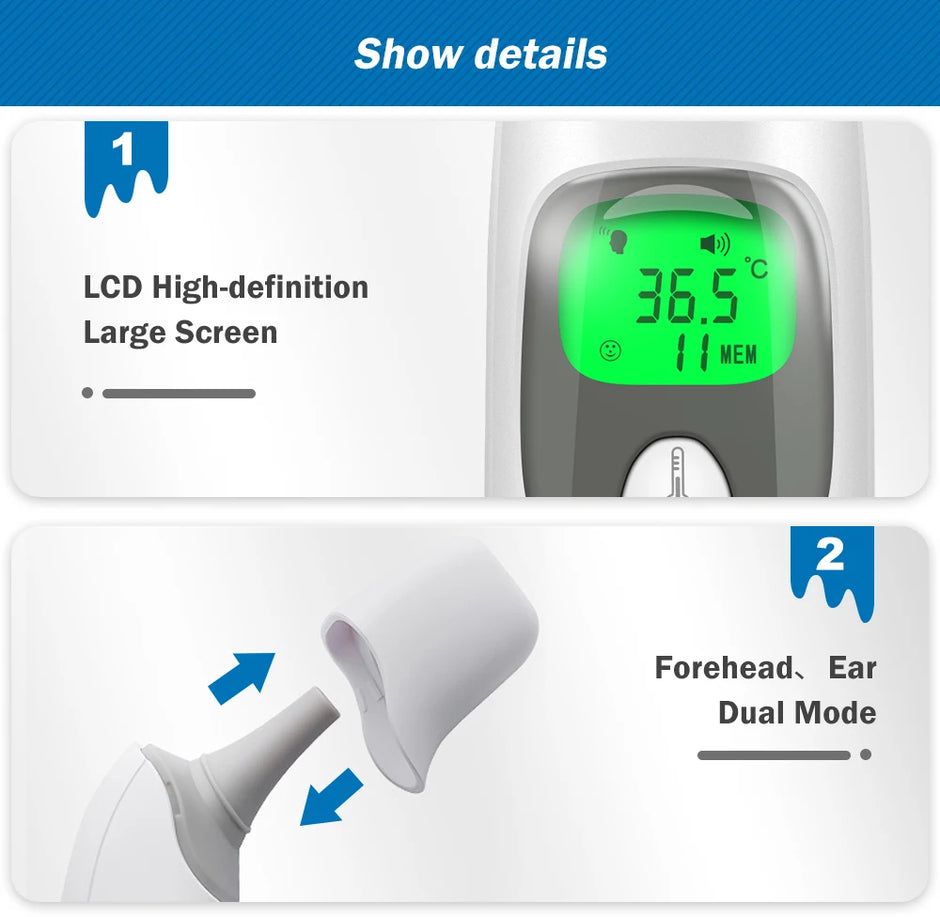 Cofoe 2 in 1 Digital Forehead & Ear Thermometer Non-Contact Medical Thermometer Baby/Adult  ±0.1℃ Temperature precise Measure