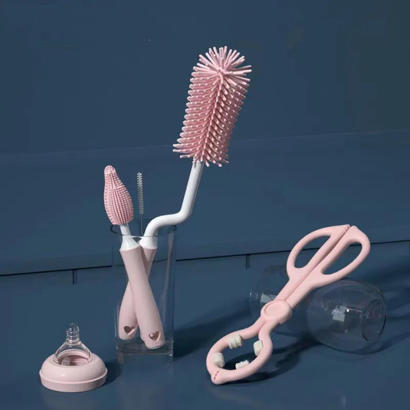 Silicone Bottle Cleaning Brush Baby Pacifier Straw Scrubber Small Brush 360 Degree Glass Cup Washing Kitchen Cleaning Tool Set