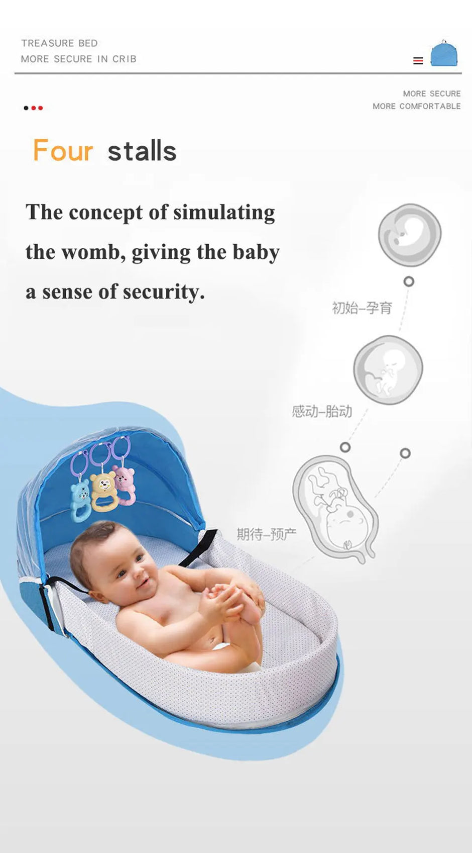 Battilo Baby Crib Multi-function Baby Bed Nest Baby Mosquito Net Foldable Baby Nest Bassinet Infant Sleep Portable Bed
