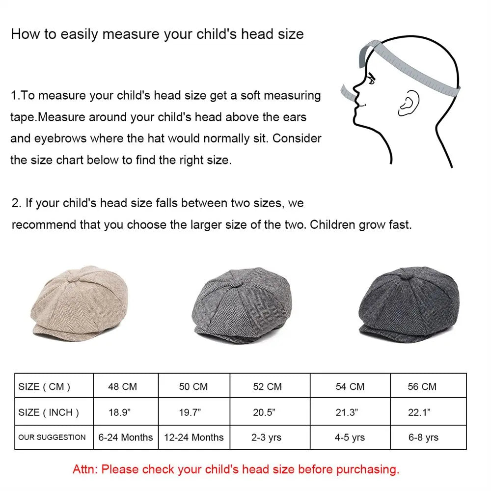 JANGOUL Small Size Baker Boy Cap Wool Blend Newsboy Caps Boy Girl Men Women Herringbone Flat Hat Driver Gatsby Hats Cabbies 001