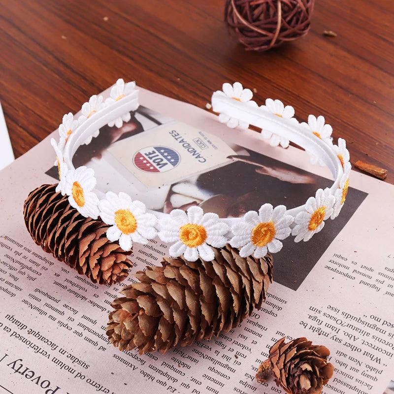Boho Chic Daisy Girls Headbands Women Solid Embroidery Flower Hair Bands Kids Candy Chrysanthemum Headwear Hair Accessories