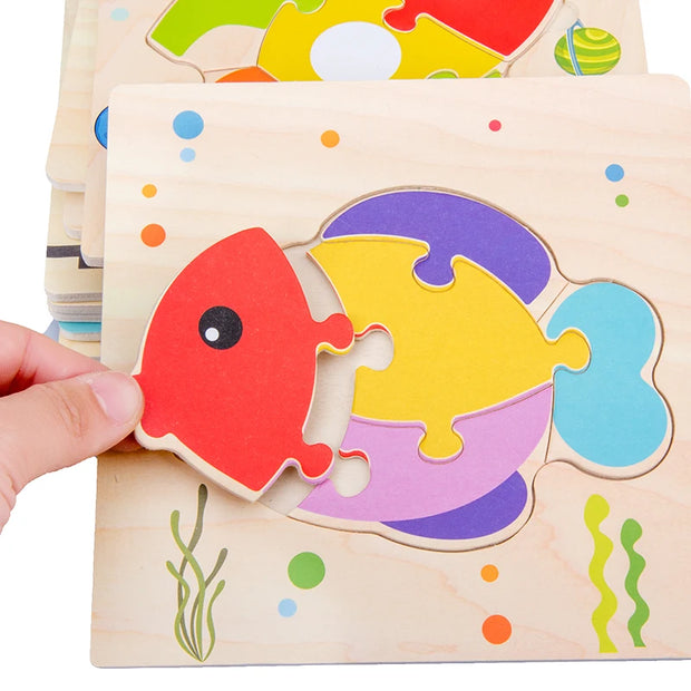 Baby Wooden 3D Puzzles Tangram Shapes Learning Educational Cartoon Animal Intelligence Jigsaw Toys For Children Gift