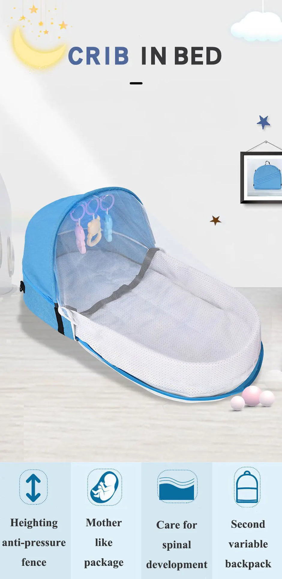 Battilo Baby Crib Multi-function Baby Bed Nest Baby Mosquito Net Foldable Baby Nest Bassinet Infant Sleep Portable Bed