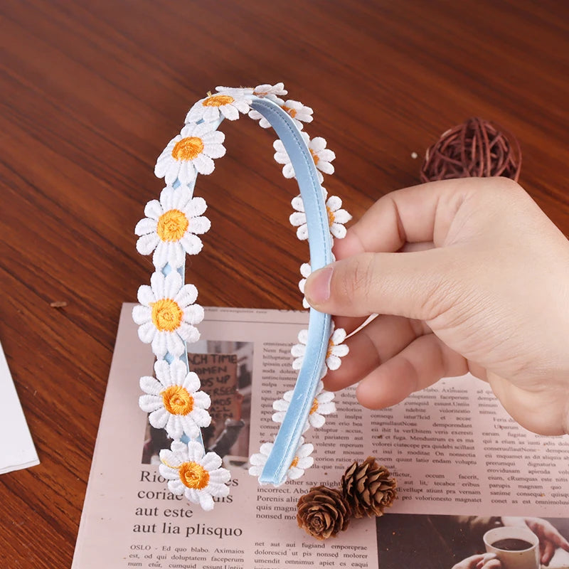 Boho Chic Daisy Girls Headbands Women Solid Embroidery Flower Hair Bands Kids Candy Chrysanthemum Headwear Hair Accessories