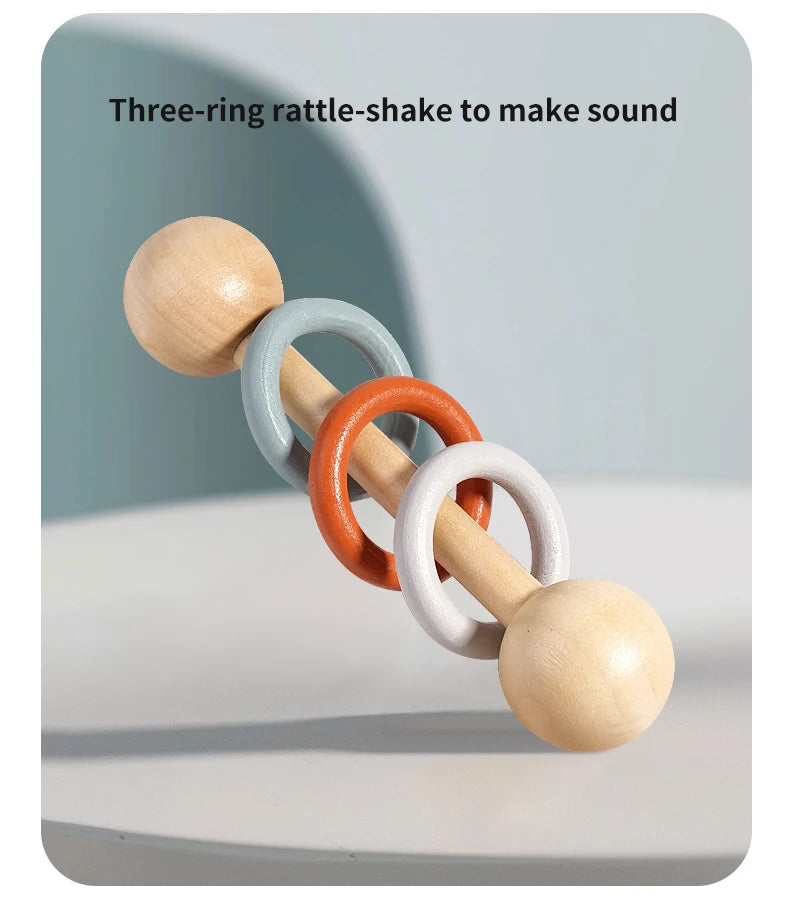Baby Wooden Musical Instrument Toy Handheld Bell Ringing Rattle for Toddlers Sensory Development Early Childhood Education
