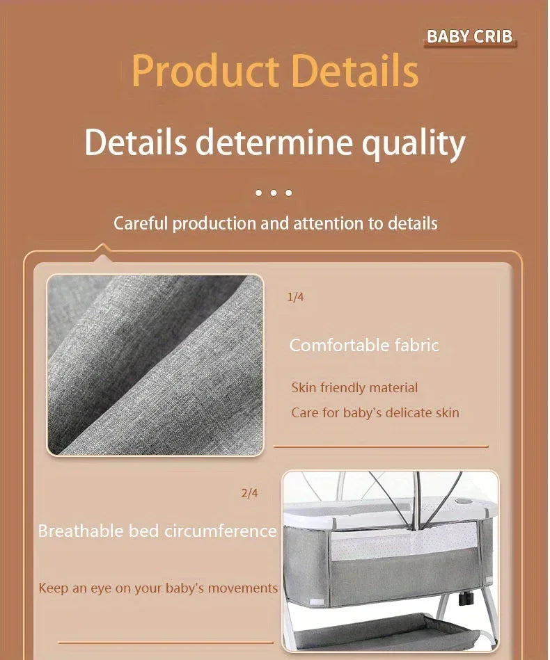 1pc Multi Functional Baby Crib with Foldable Height Adjustment Splicing Portable and Movable Bedside Swing, Cradle, Sleeping Bed