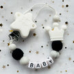 NEW Custom Personalized Name Pacifier Clip Handmade Beech Wooden Chain Silicone Crown Holder Soother Baby Teething Toy Chew Gift
