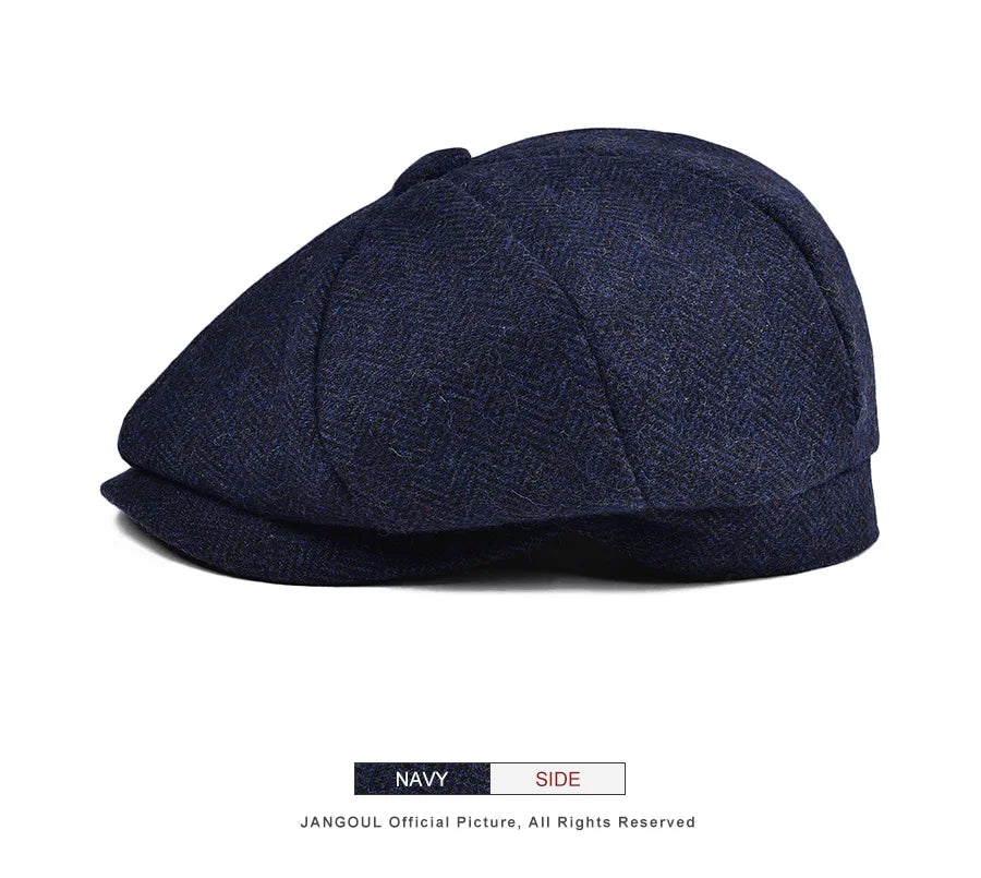 JANGOUL Small Size Baker Boy Cap Wool Blend Newsboy Caps Boy Girl Men Women Herringbone Flat Hat Driver Gatsby Hats Cabbies 001