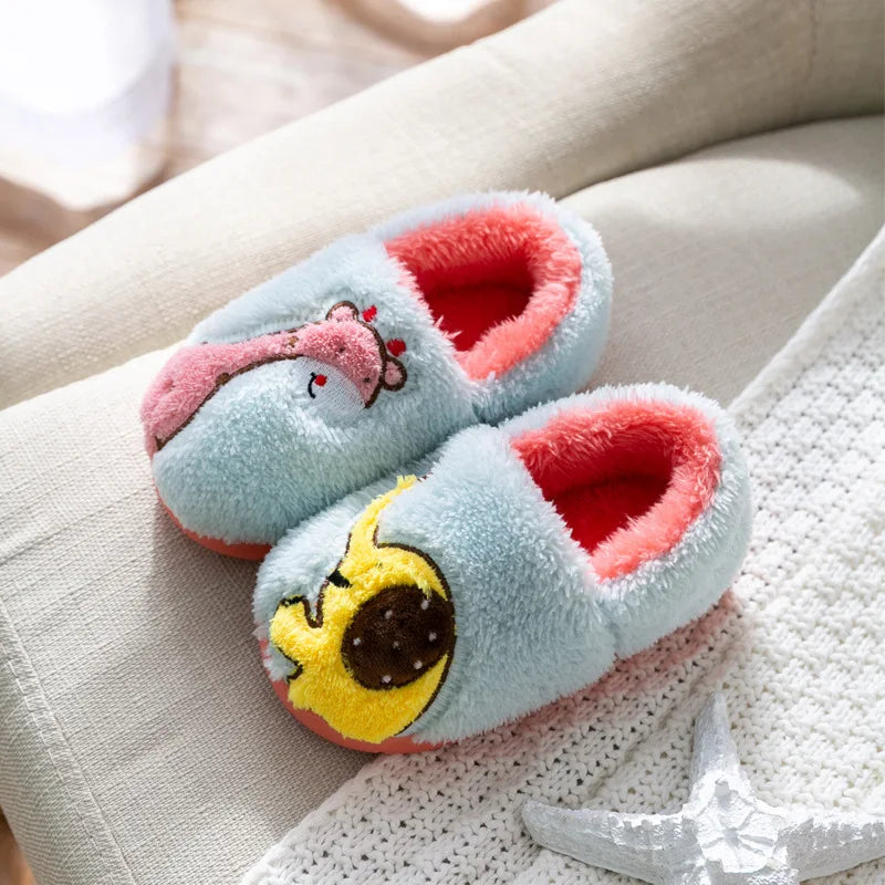 Baby cotton slippers 1-3 years old 2 men autumn/winter indoor anti slip children plush children's cotton shoes bag heel home sho