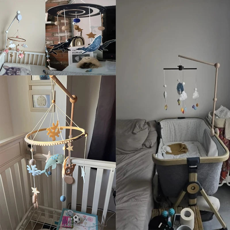 Baby Wooden Bedbell Bracket 0-12 Months Bed Bell Bracket Wooden Mobile Newborn Crochet Bed Bell Hanging Toys Newbaby Rattle Toys