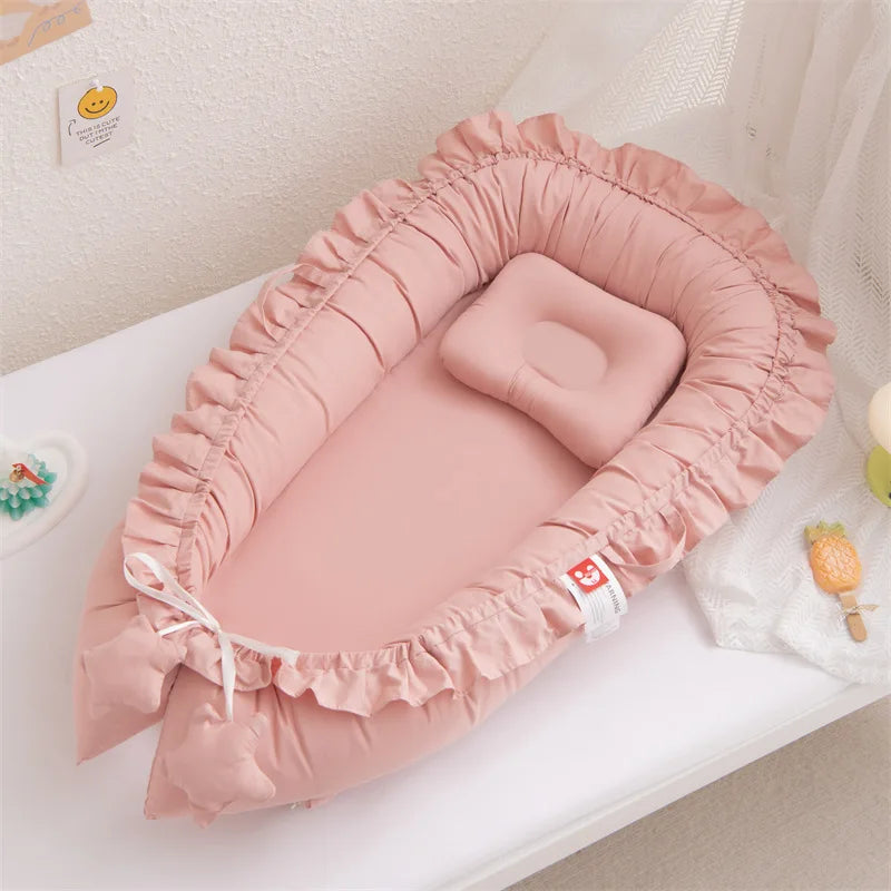 Solid Color Ruffles Baby Cribs Soft Cotton Comfortable Baby Crib Newborn Infant High Quality Baby Cribs Sleeping Care Tools New