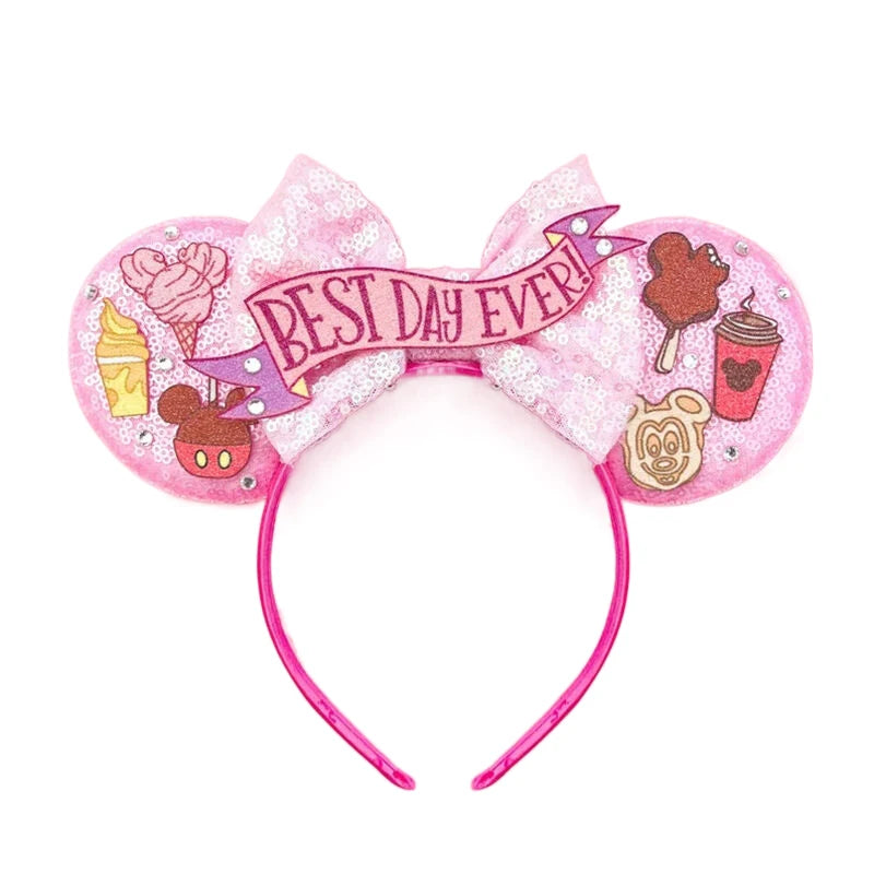 2025 New Style Mickey Minnie Ear Headband Sequin Bows Girl Adult Kids Halloween Party Cosplay Hair Accessories Princess Hairband