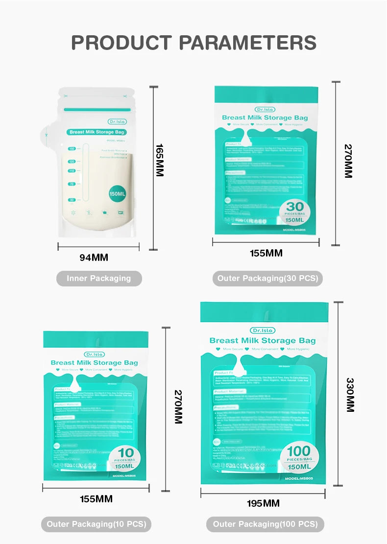 MAMIJOY 10/30/100Pcs 150ML Breast Milk Storage Bag Disposable Small Capacity Frozen Milk Storage Bag BPA Free Safe Feeding Bags