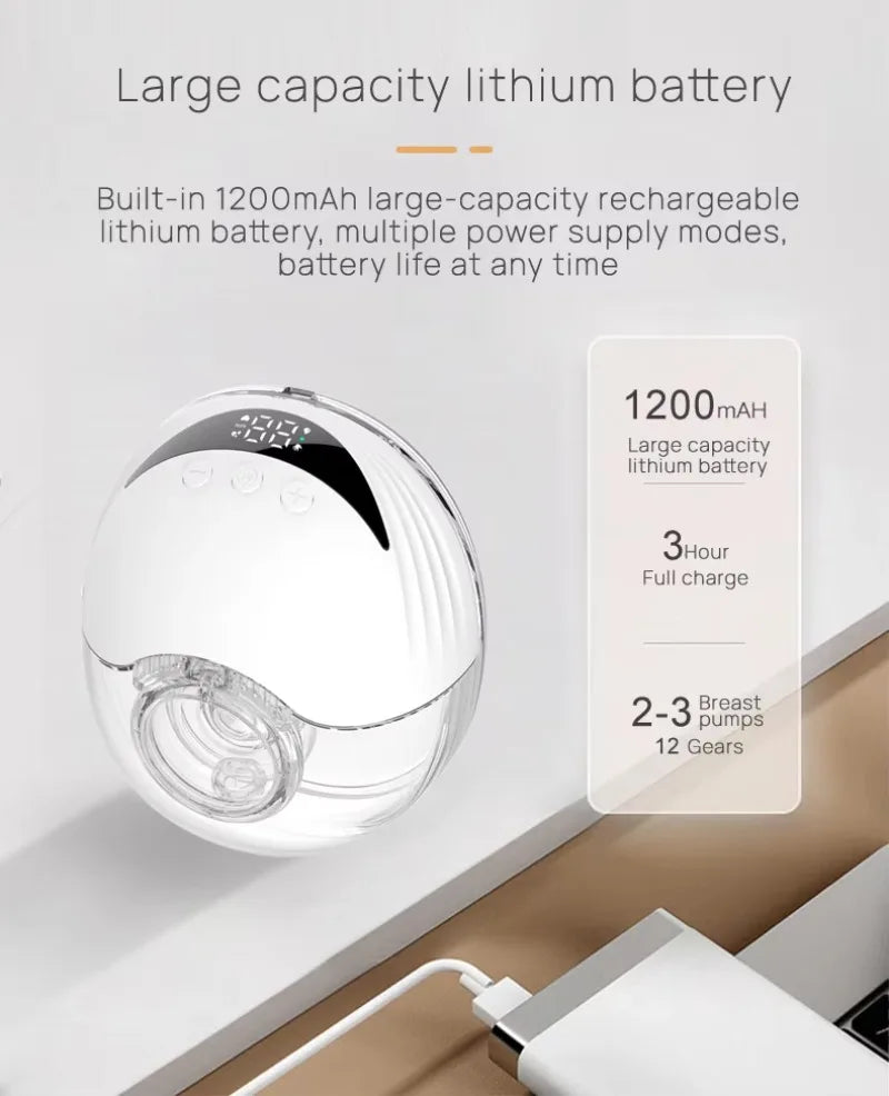 Portable Breast Pump Hands Free Wireless Wearable Electric Breast Pump BPA Free 4 Modes 12 Levels Silicone with LED Display