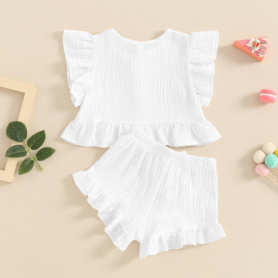 ma&baby 6M-4Y Toddler Infant Kid Baby Girl Clothes Sets Ruffle Button Tops Shorts Summer Casual Clothing Outfits