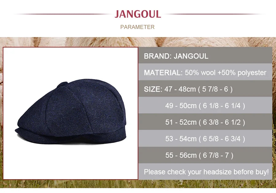 JANGOUL Small Size Baker Boy Cap Wool Blend Newsboy Caps Boy Girl Men Women Herringbone Flat Hat Driver Gatsby Hats Cabbies 001