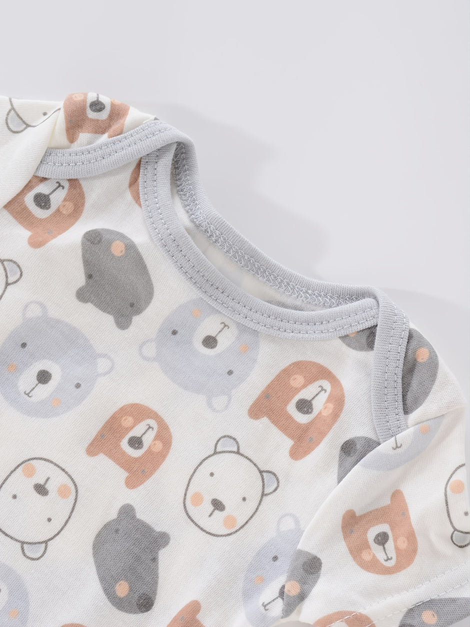 4PCS Newborn Infant Romper Short Sleeve Round Neck Cartoon Animal Flowers Print Bodysuit Onesies For Baby Boys And Girls Clothes