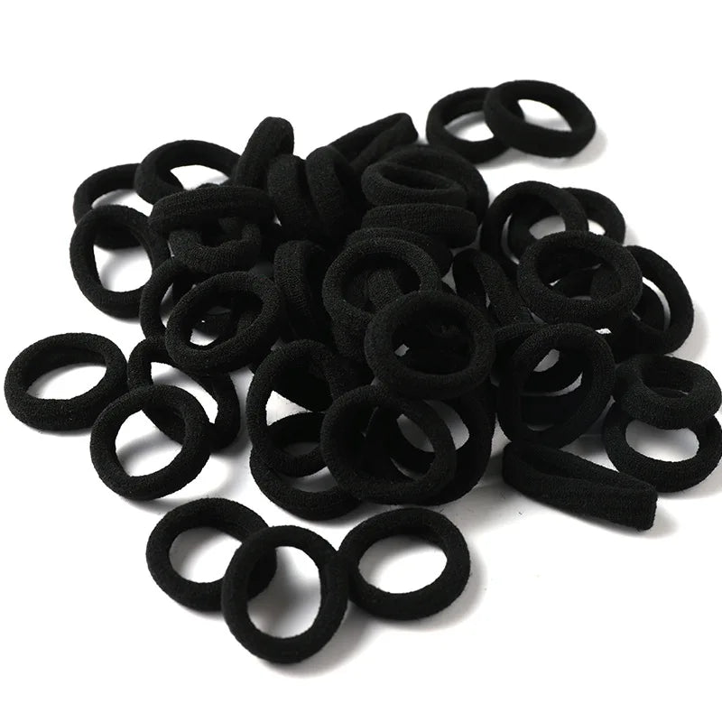 50pcs 3cm Candy Color Nylon Elastic Hair Bands Rubber Bands Scrunchies Hair Ropes Ponytail Holder Hair Accessories Set Black Red