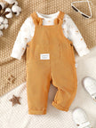 3-24 Months Toddler Baby Boy 2PCS Clothing Set Bear Print Bodysuit with Green Overall Fashion Cute Autumn and Winter Costumes