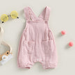 pudcoco Baby Summer Suspenders Jumpsuit Solid Color Sleeveless Romper with Pockets for Newborn Infant Boy Girls