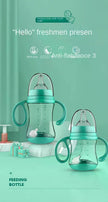 Baby Silicone Feeding Bottles Infant Drop-proof Milk Bottle with Straw Child Anti-hot Handle Drinking Bottle Baby Milk Feeding