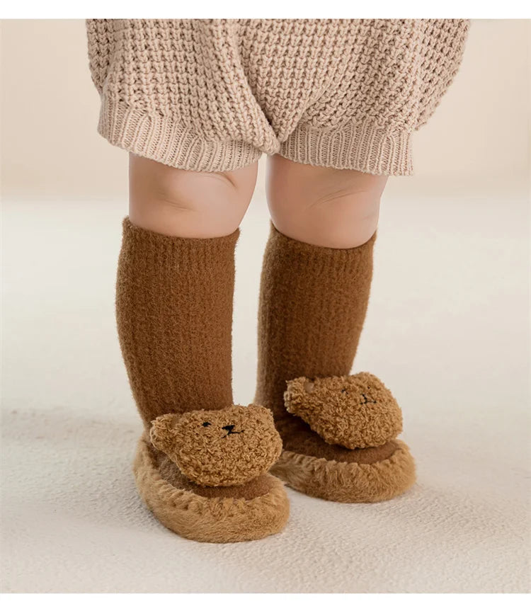 Baby Socks For Girls Boys Shoes Velvet Winter Thicken Warm Cartoon Bear Newborn Floor Sock Non Slip Soft Toddler First Walker