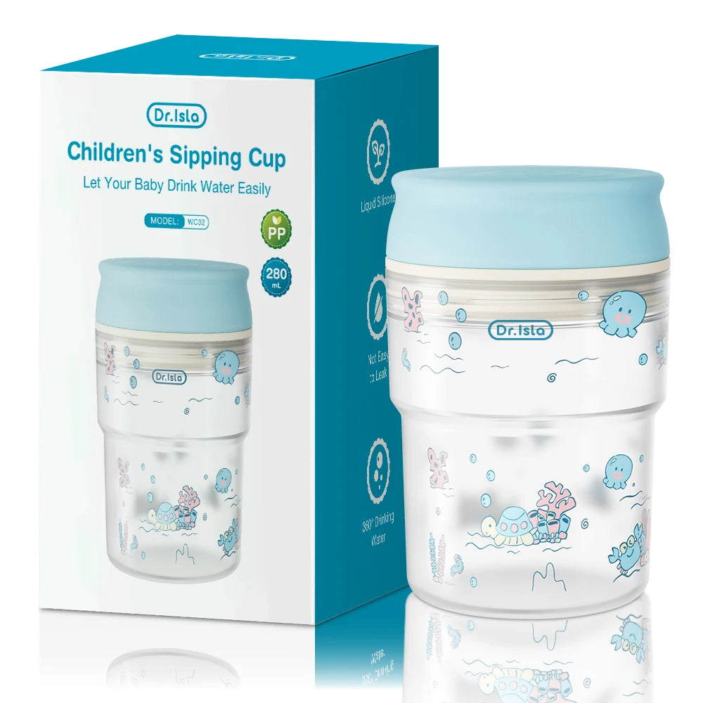 MAMIJOY 280ml Baby Learning Drinking Cup With Handle 360 Degrees Drinking Water Baby Sucking Cup Flip Lid Leakproof Infants WC32