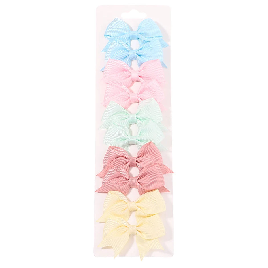 10Pcs/Set Solid Color Kids Bows Hair Clips for Baby Girls Handmade Ribbon Bowknot Hairpin Barrettes New Year Hair Accessories