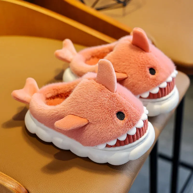 Children Cotton Slippers Baby Boy Shoes Autumn Winter Cute Cartoon Small Shark Child Slipper Home Indoor Anti-slip Platform Shoe