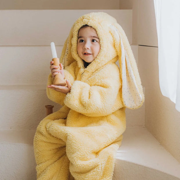 Baby Plush Rompers Winter Toddler Warm Polar Fleece Outfits Newborn Long Sleeve Bunny Ear Hooded Zipper Closure Jumpsuits