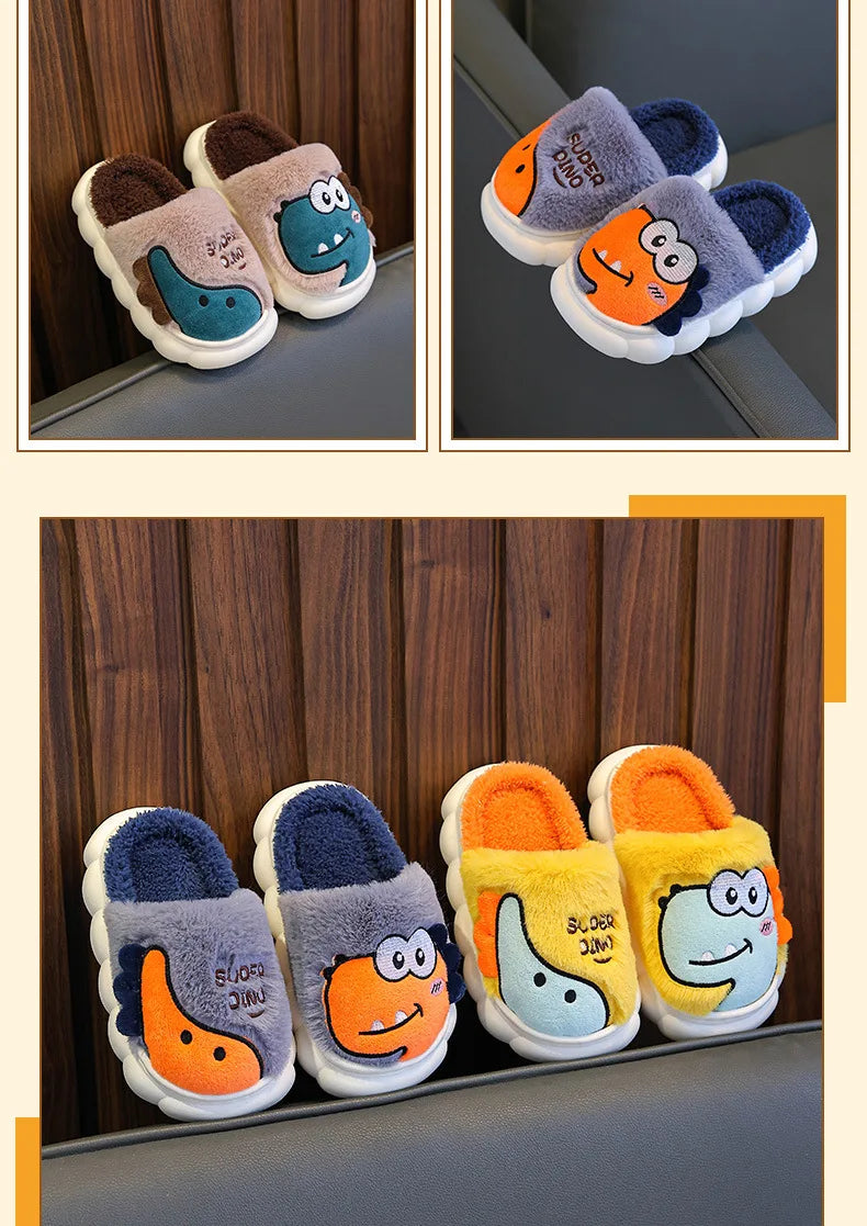 Winter children's cotton slippers for boys and girls, anti slip and warm bags, and parent-child fuzzy and plush home baby cotton