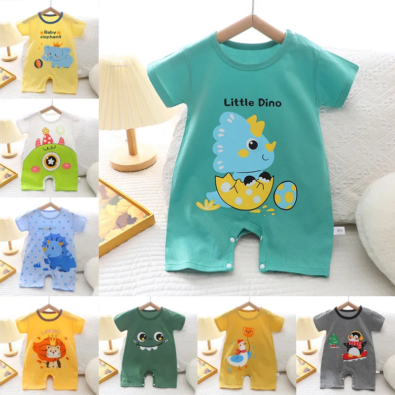 Infant Toddler Crawling Clothes Cotton Summer Boys Girls Thin Baby Short Sleeve Romper Children's Onesie