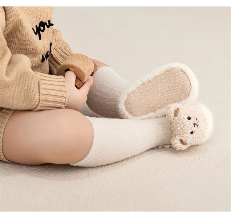 Baby Socks For Girls Boys Shoes Velvet Winter Thicken Warm Cartoon Bear Newborn Floor Sock Non Slip Soft Toddler First Walker
