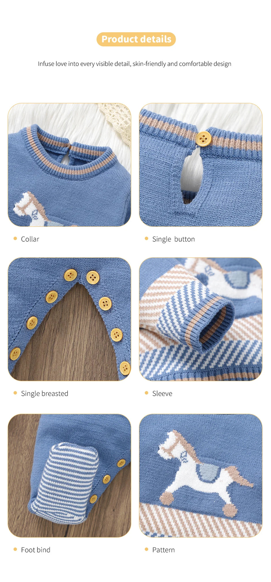 Baby Rompers Blue Long Sleeve Knit Newborn Boys Jumpsuits Playsuits Autumn Winter Infant Unisex Outfits One Pieces Kids Costumes