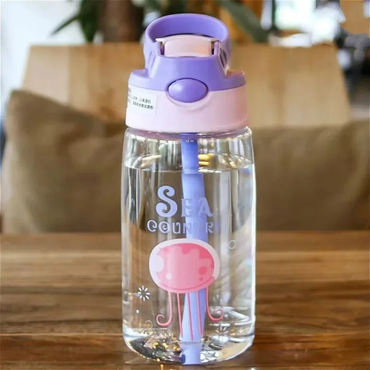 480ML Kids Handheld Portable Cartoon Pattern Water Sippy Cup Feeding Cup with Straws Leakproof Bottle For Outdoor Sports