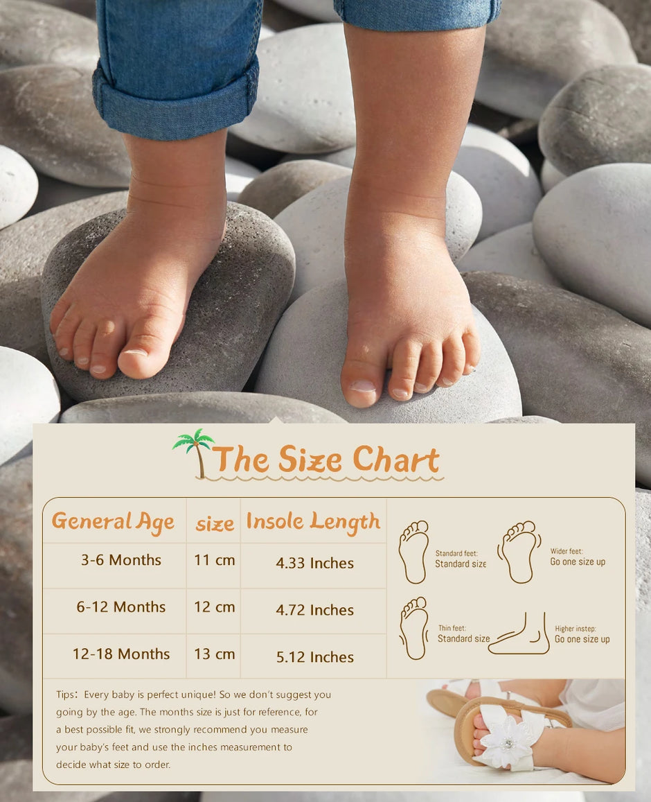 Infant Baby Girls Summer Sandals with Flower Soft Sole Newborn Toddler First Walker Crib Dress Shoes